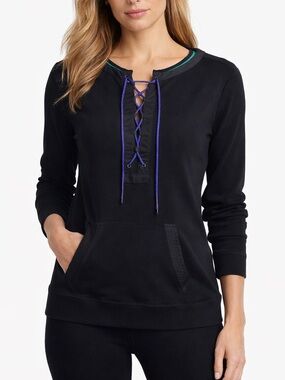 Ralph Lauren LRL Lace-Up Sweatshirt Black Athleisure Preppy Cozy Core M
